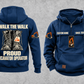 Excavator Operator Proud Walk Vintage Hoodie in Dark Blue, fully separated front and back views with excavator sleeve motifs, work boot artwork, and sample text CUSTOM NAME and SINCE 2000.