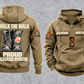 Excavator Operator Proud Walk Vintage Hoodie in Kaki, fully separated front and back views with excavator sleeve motifs, work boot artwork, and sample text CUSTOM NAME and SINCE 2000.
