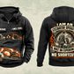 Excavator Operator Heritage Crest Vintage Hoodie in Black, separated front and back views with sample text CUSTOM NAME and SINCE 2000, excavator pocket graphics, plain sleeves and cream, black and earth-orange crest.