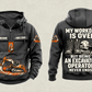 Excavator Operator Never Ends Vintage Hoodie in Dark Gray, separate complete front and back views with sample text CUSTOM NAME and SINCE 2000, excavator sleeve and front graphics, and boots, hard hat and excavator-bucket back artwork.