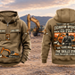 Excavator Operator Skills and Pride Vintage Hoodie in Kaki, complete separated front and back views with sample text CUSTOM NAME and SINCE 2000, excavator graphics and a quiet earthworks background.