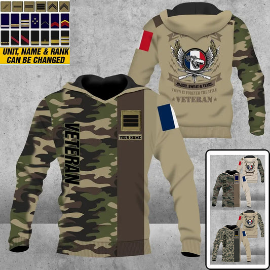 Personalized France Soldier/ Veteran Camo With Name And Rank Hoodie 3D Printed -  0509230001
