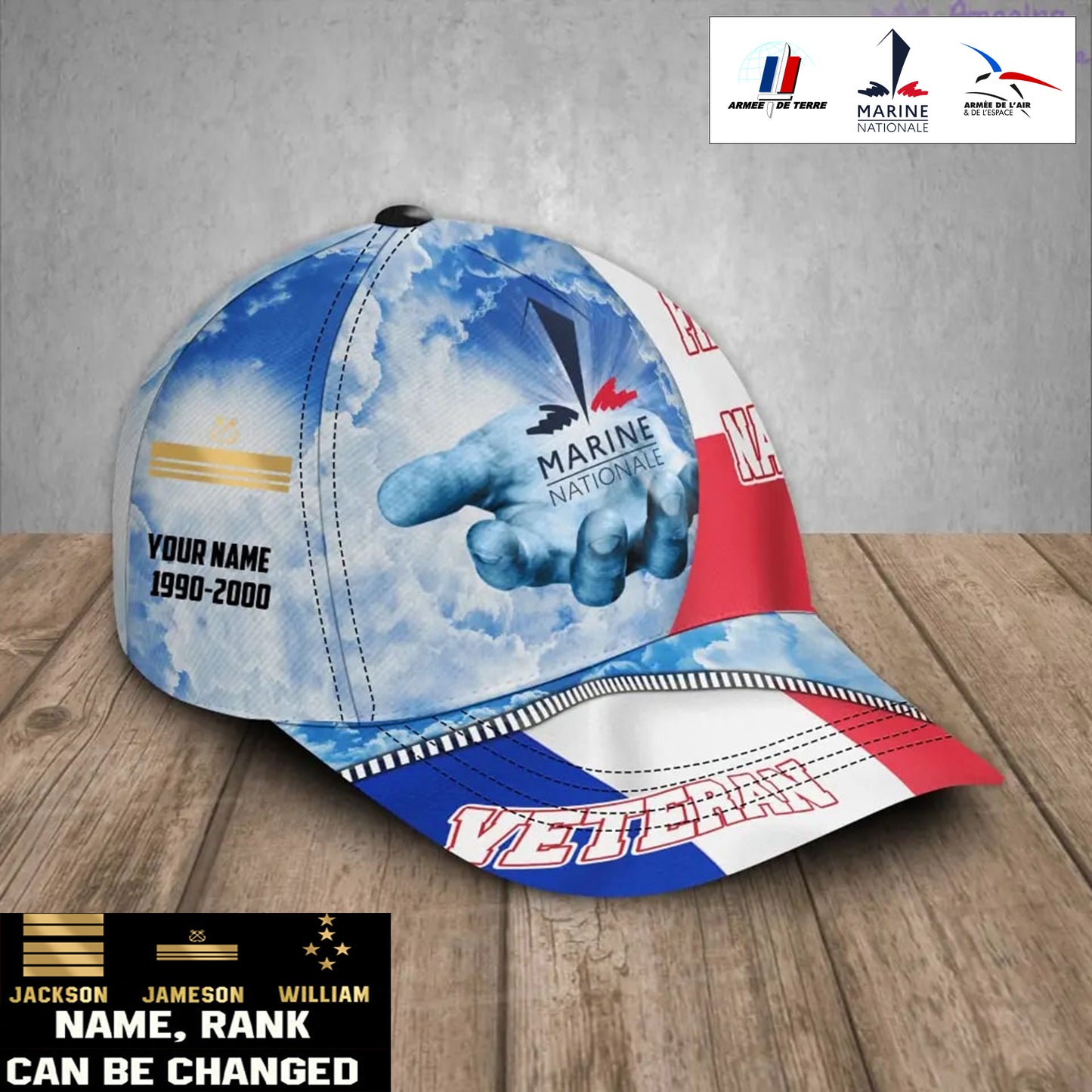 Personalized Rank, Year And Name France Soldier/Veterans Baseball Cap - 1721260802