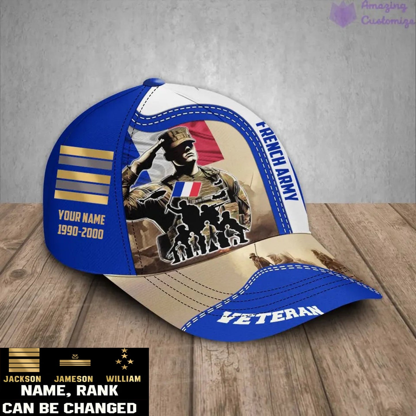 Personalized Rank, Year And Name France Soldier/Veterans Baseball Cap - 17212608