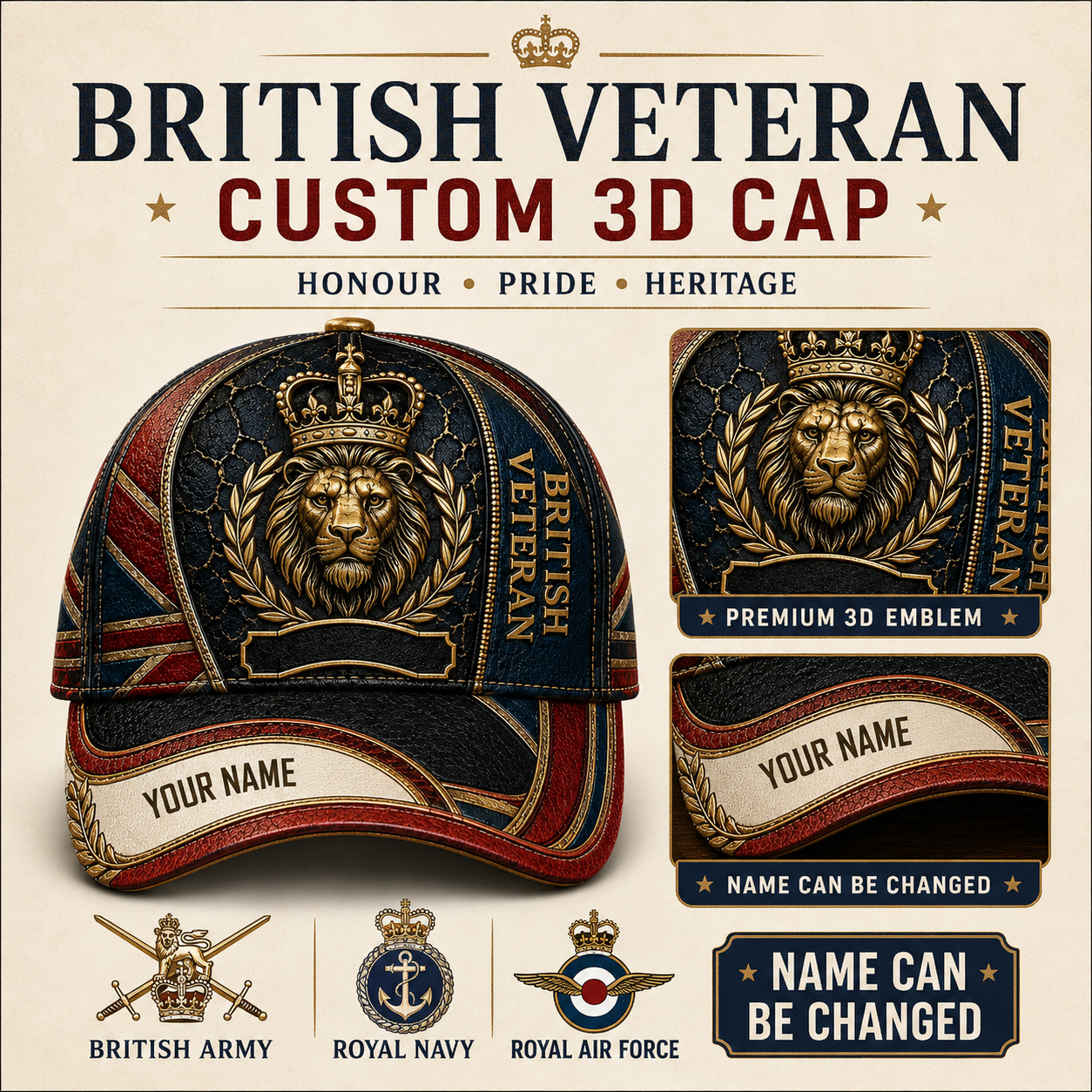 Personalized Name UK Soldier/Veterans Baseball Cap - QK1779667222