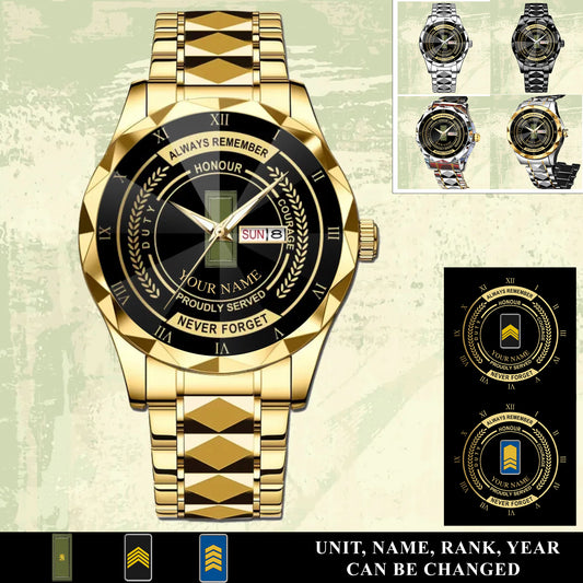 Personalized Finland Soldier/ Veteran With Rank And Name Gentleman Crystal Metal Watch - 17446752