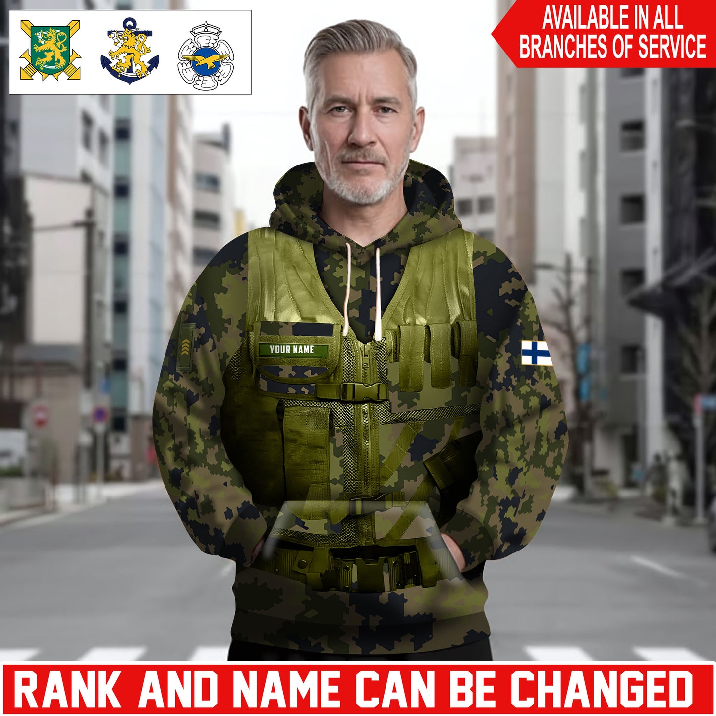 Personalized Finland Soldier/Veteran Camo with Name and Rank Hoodie Sweater All Over Printed - 17625600