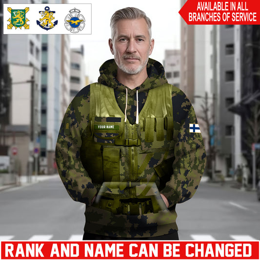 Personalized Finland Soldier/Veteran Camo with Name and Rank Hoodie Sweater All Over Printed - 17625600