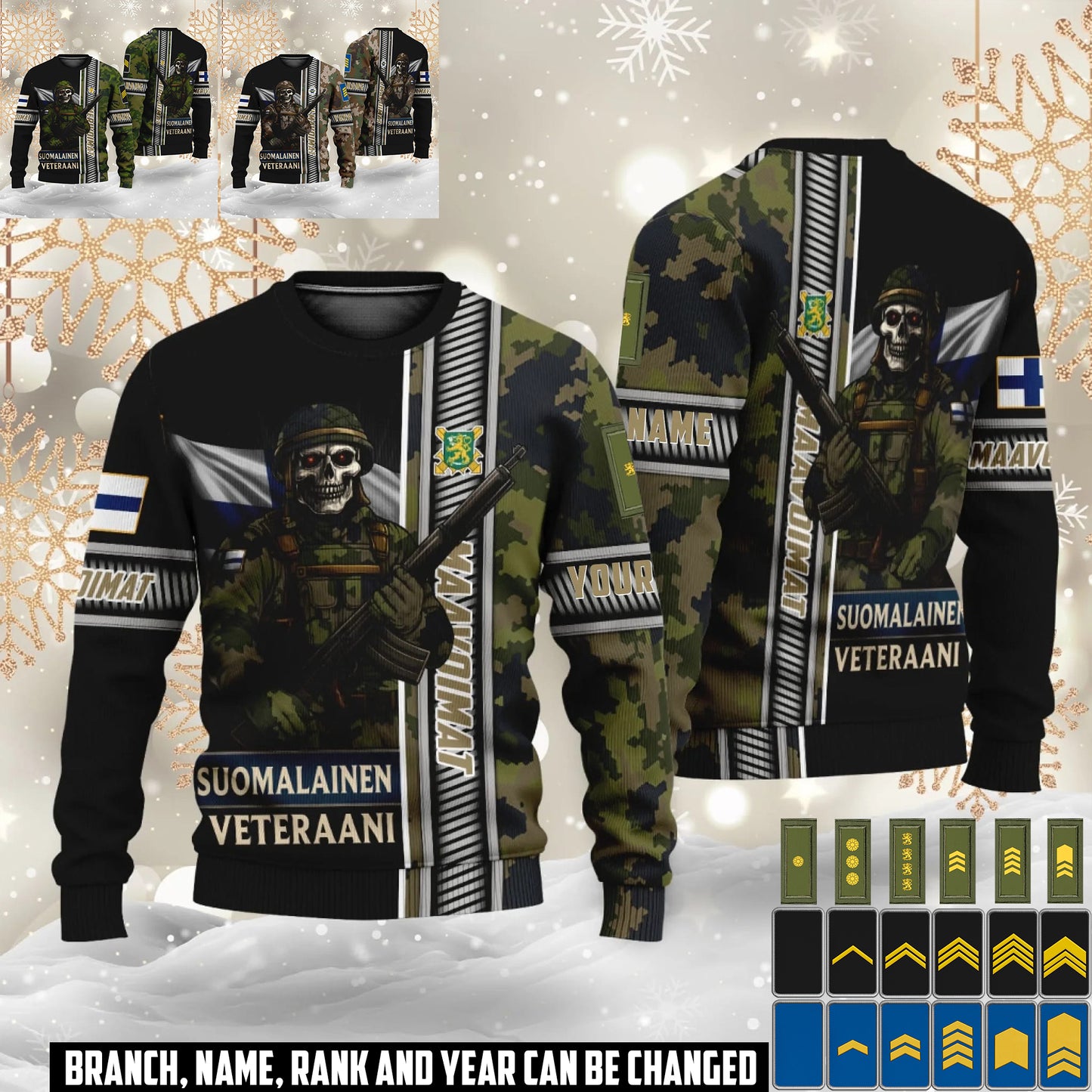 Personalized Finland Soldier/Veteran Camo with Name and Rank Ugly Sweater All Over Printed - 17616960