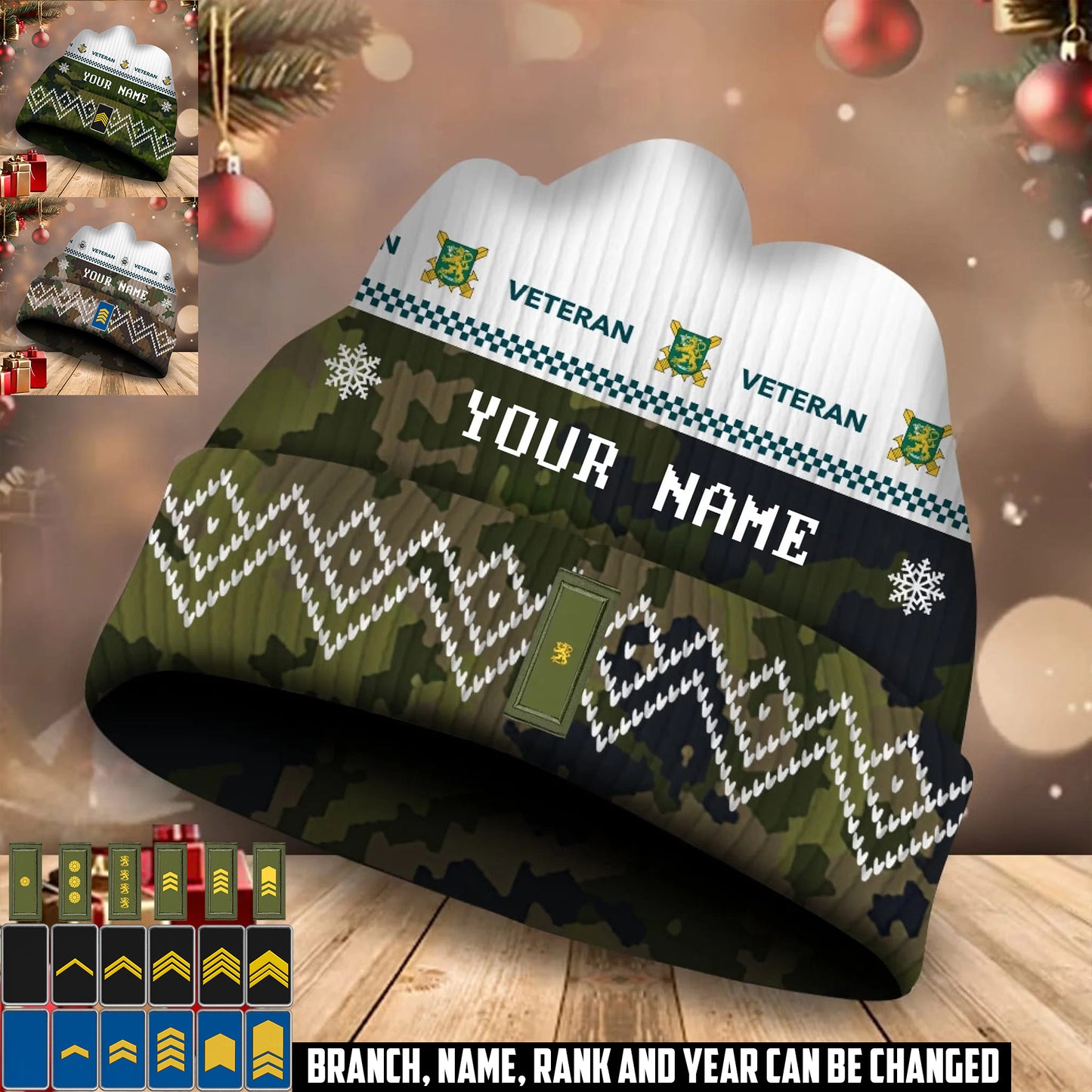 Personalized Finland Soldier/Veteran Camo with Rank And Name Beanie Hat - 17590176