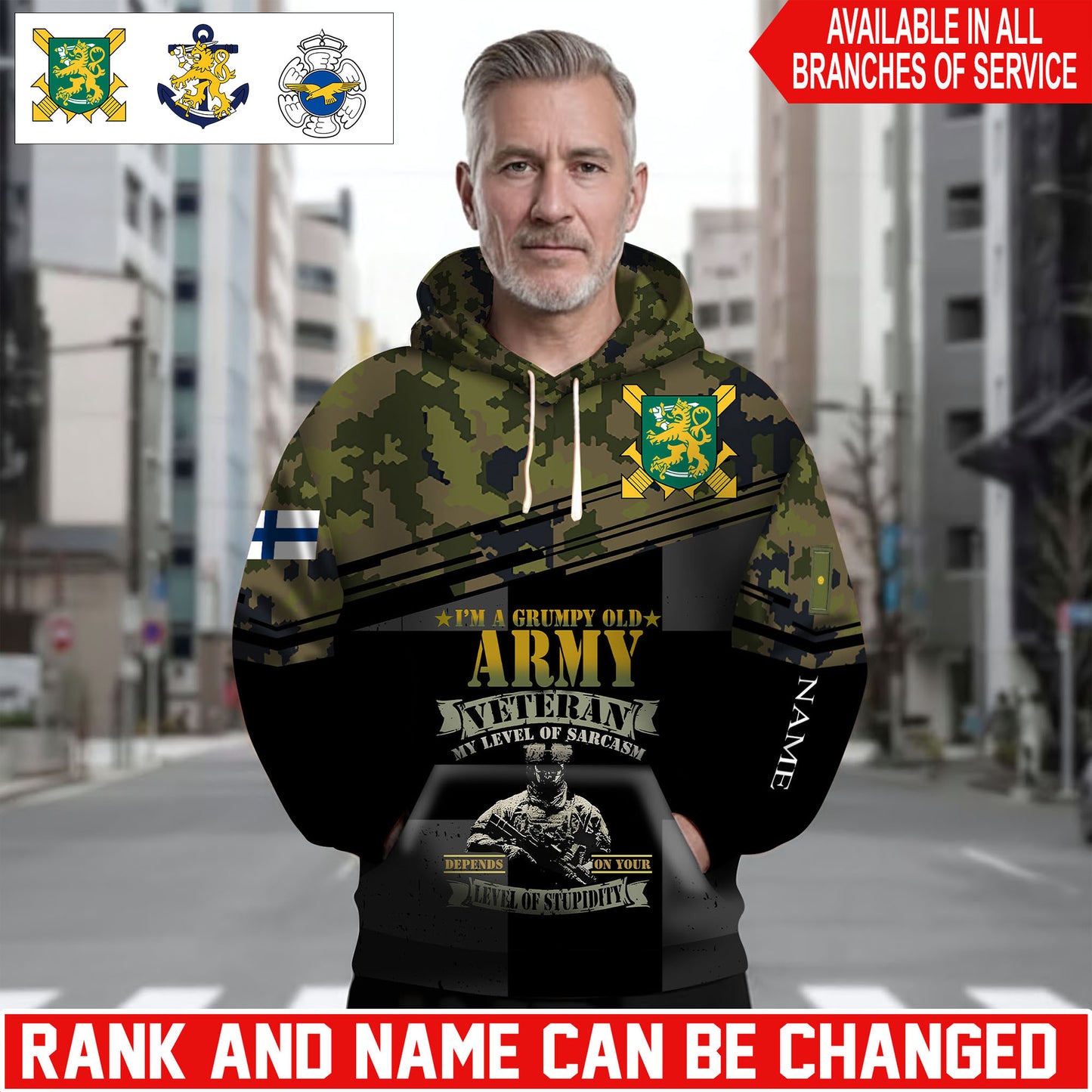 Personalized Finland Soldier/Veteran Camo with Name and Rank Hoodie Sweater All Over Printed - 1761350403