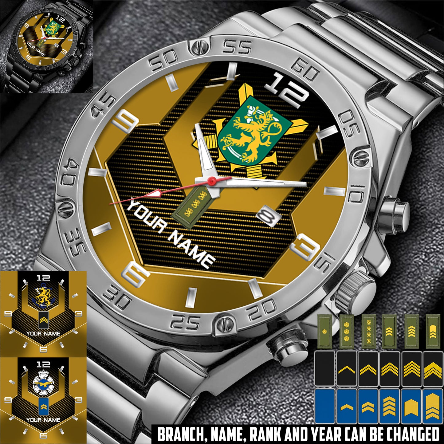 Personalized Finland Soldier/ Veteran With Name And Rank Gentleman Stainless Steel Watch - 17485632
