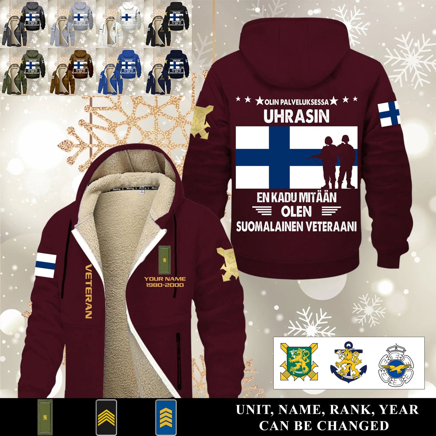 Personalized Finland Soldier/ Veteran With Name, Year And Rank Hoodie Zip Velvet Coat - 17570304