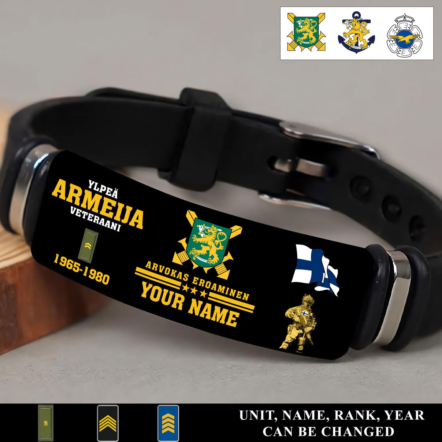 Personalized Finland Soldier/ Veteran With Rank, Name And Year Bracelet - 17538336