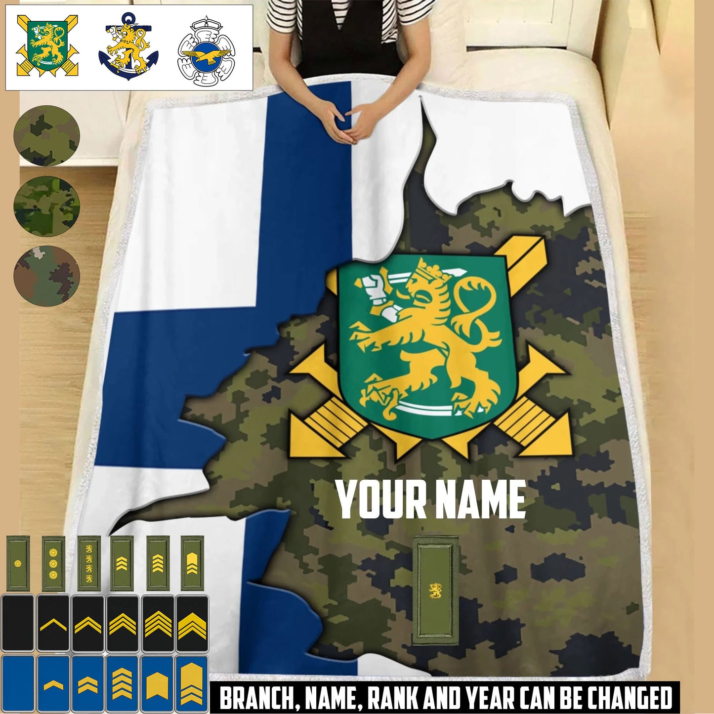Personalized Finland Soldier/ Veteran With Rank And  Name Fleece Blanket 3D Printed - 17607456