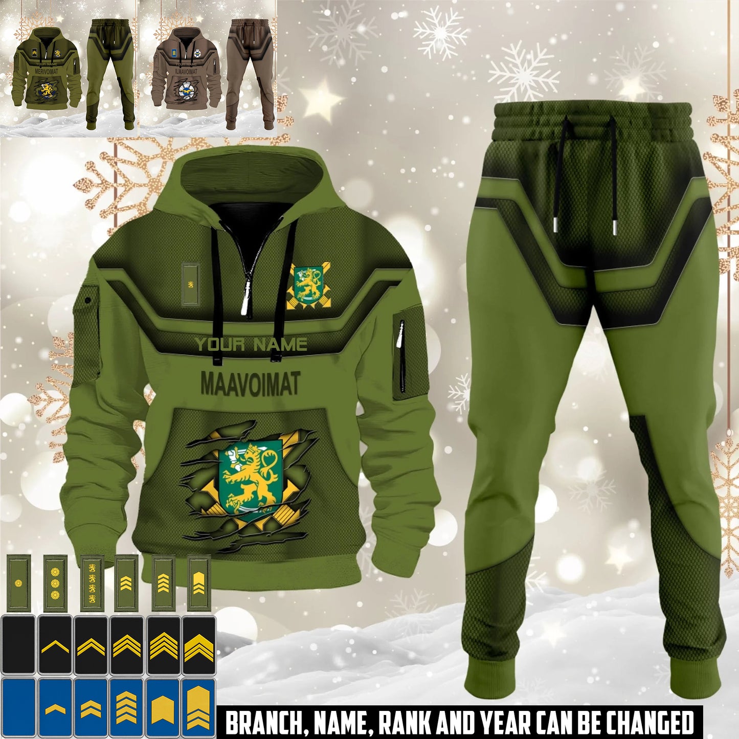 Finland 3D Half Zip Hoodie + Jogger Combo – Personalized with Name & Rank - 17504640