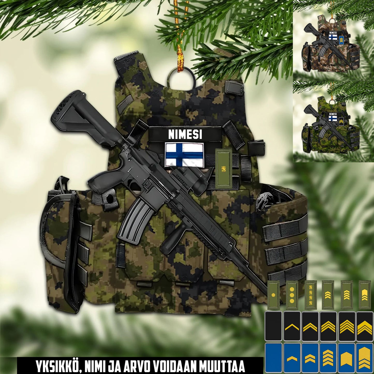 Suomalainen Sotilasliivi Koriste – Mukautettava Nimen, Arvon & Maastokuvio kanssa - 17577216