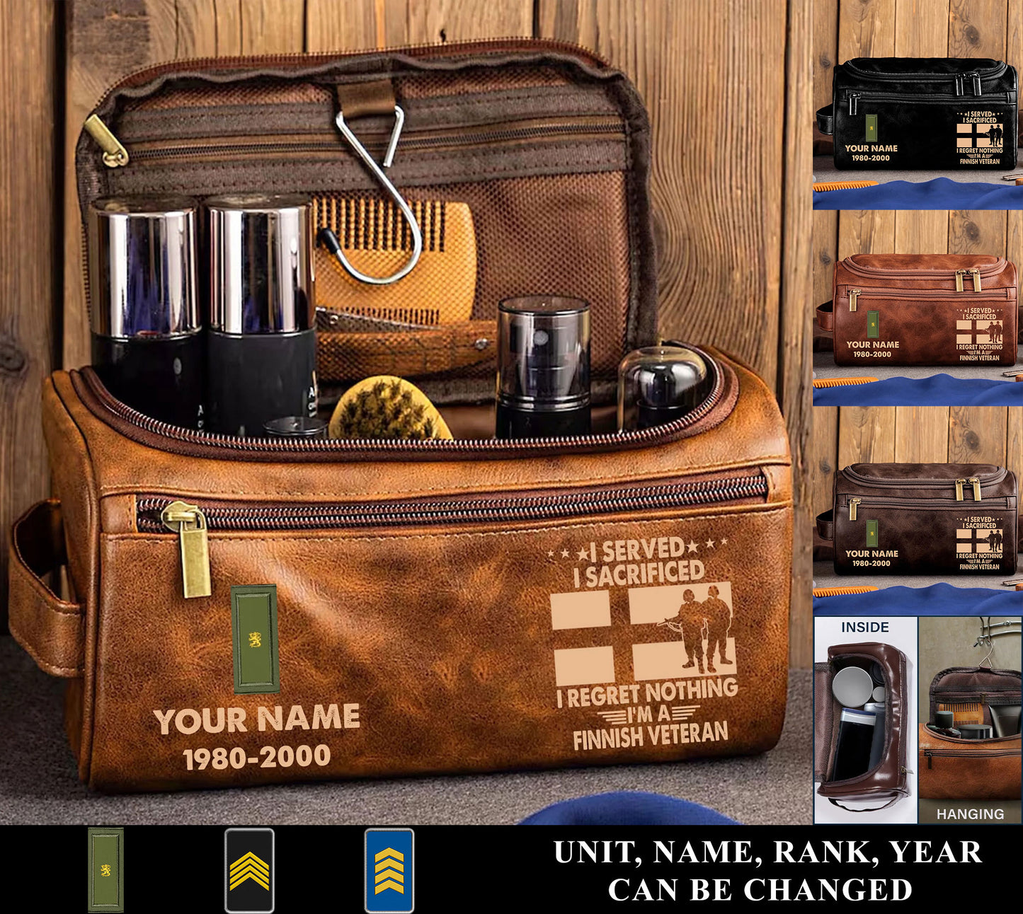 Personalized Finland Soldier/ Veteran With Name And Rank Leather Toiletry Bag - 17591040