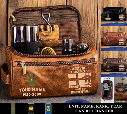 Personalized Finland Soldier/ Veteran With Name And Rank Leather Toiletry Bag - 17591040