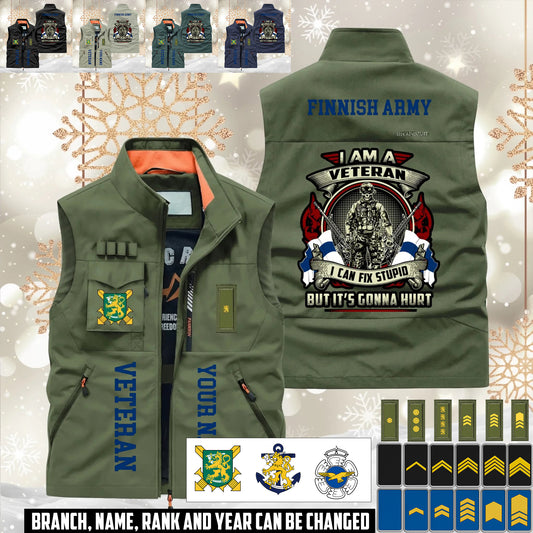 Personalized Finland Solider/ Veteran With Name & Rank Sleeveless Jacket Multicolor - 17595360