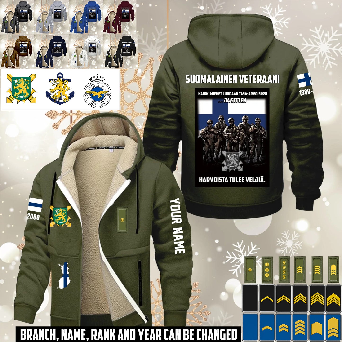 Personalized Finland Soldier/ Veteran With Name, Year And Rank Hoodie Zip Velvet Coat - 17636832