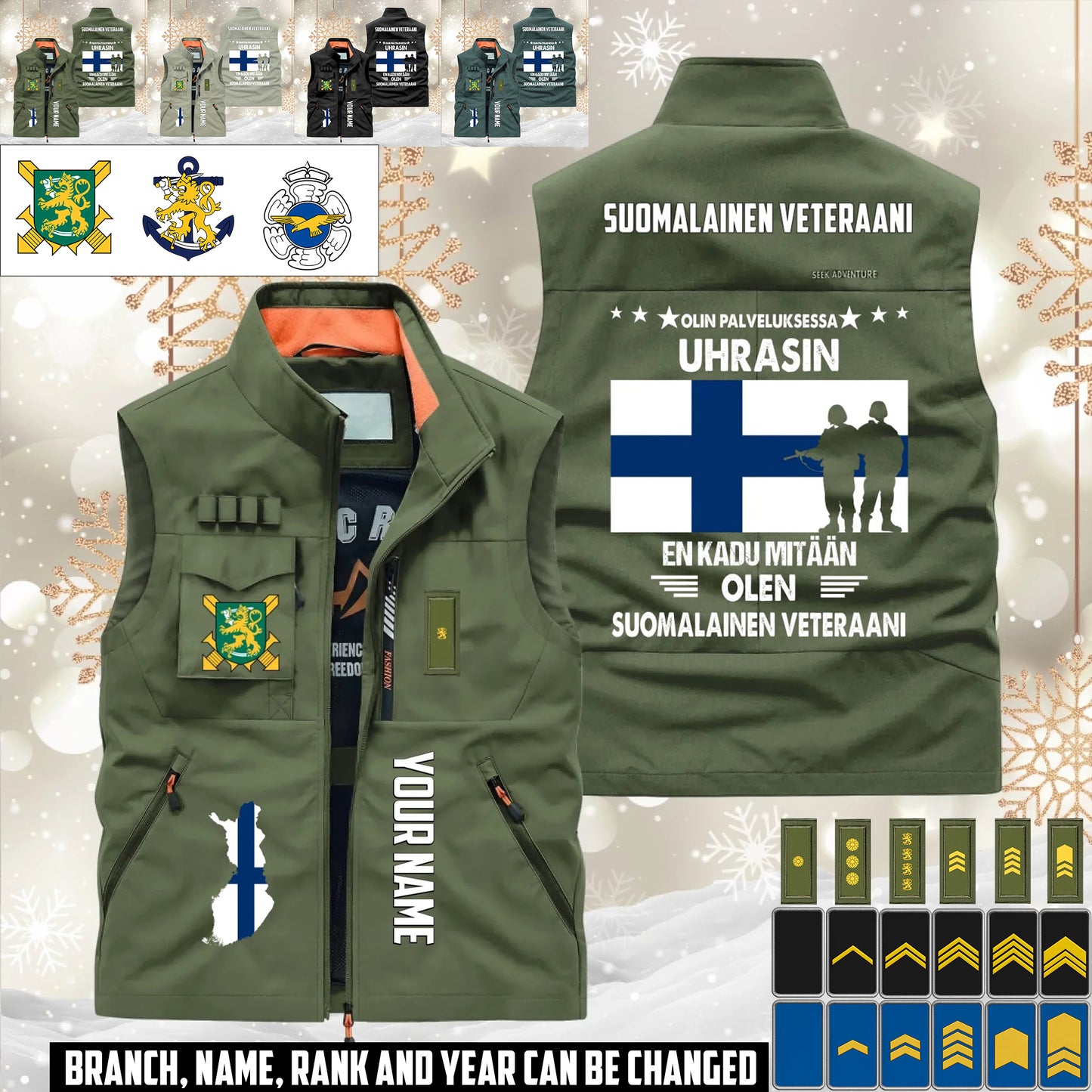 Personalized Finland Soldier/ Veteran With Name & Rank Sleeveless Jacket Multicolor - 17633376