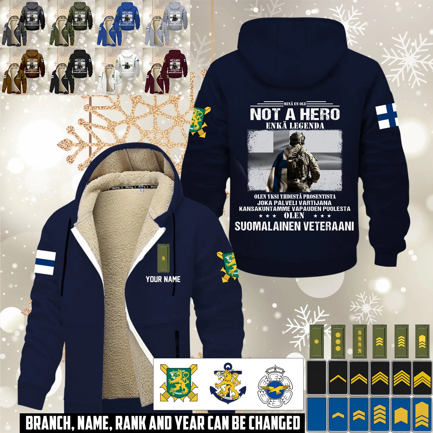 Personalized Finland Soldier/ Veteran With Name And Rank Hoodie Zip Velvet Coat - 17559936