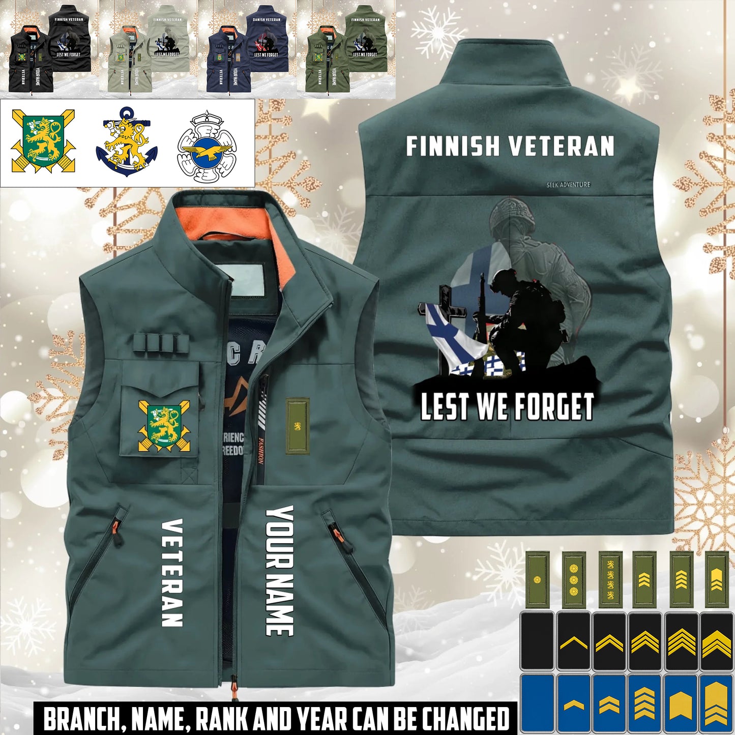 Personalized Finland Soldier/ Veteran With Name & Rank Sleeveless Jacket Multicolor - 17632512