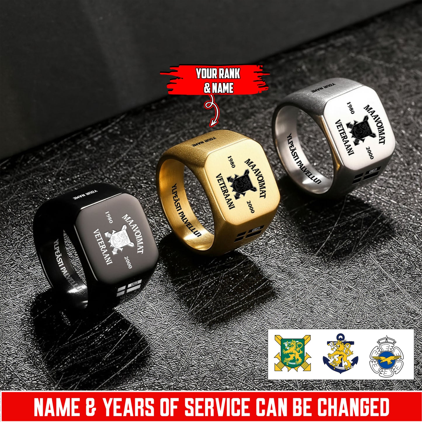 Personalized Finland Soldier/Veteran with Name &  Year Engraved Men’s Ring - 1763424001