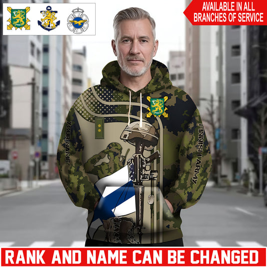 Personalized Finland Soldier/Veteran Camo with Name and Rank Hoodie Sweater All Over Printed - 1762905607