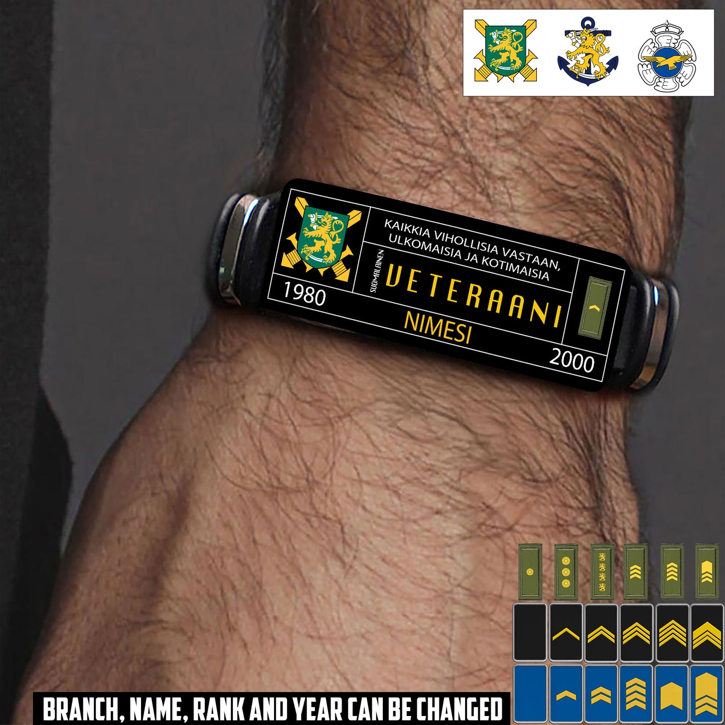 Personalized Finland Soldier/ Veteran With Rank, Name And Year Bracelet - 17638560