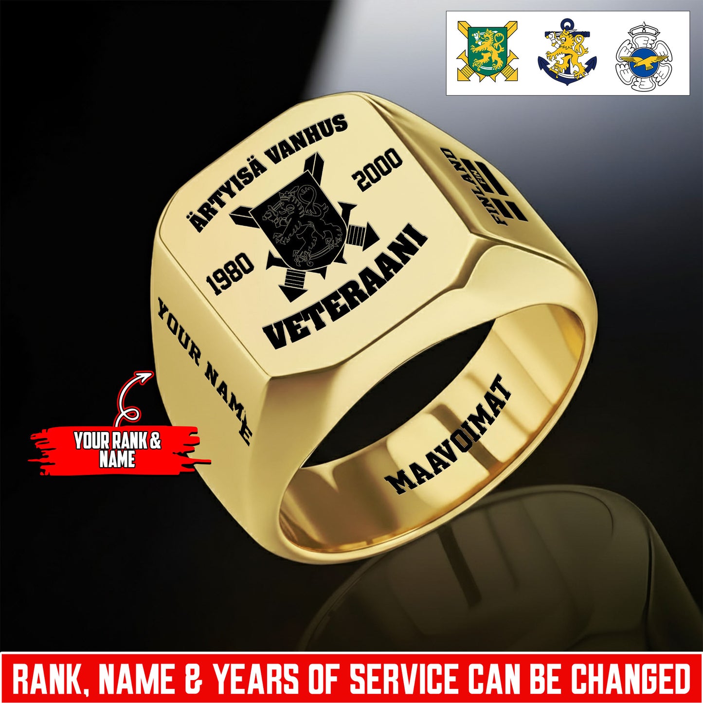 Personalized Finland Soldier/Veteran with Name & Year Engraved Men’s Ring - 17640288