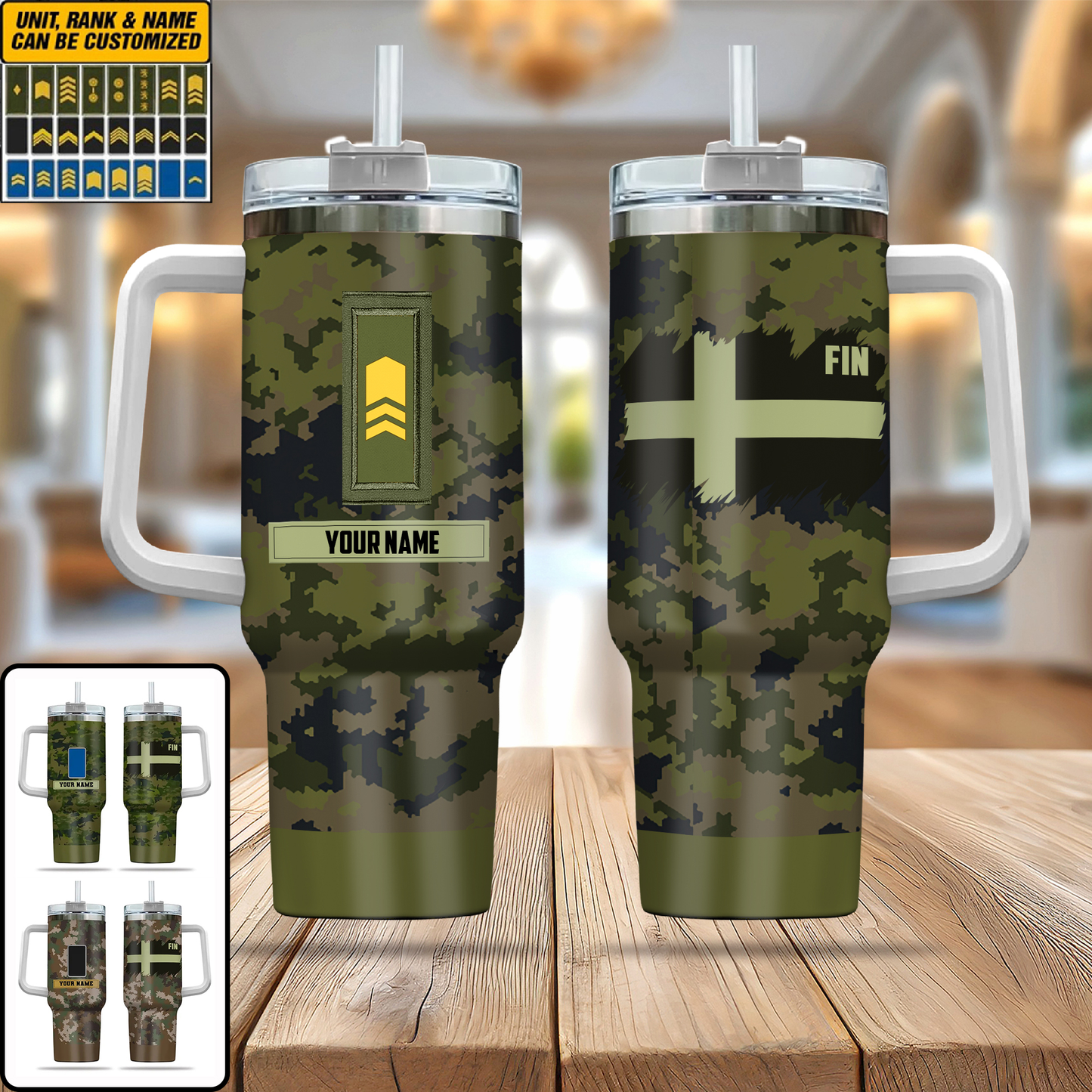 Personalized Finland Soldier/ Veteran Camo With Name And Rank 40oz Tumbler 3D Printed - 17060544