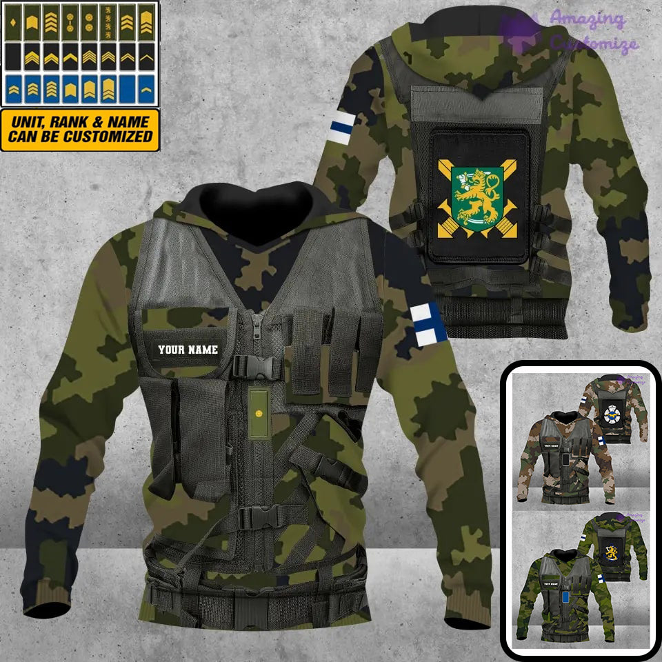 Personalized Finland Soldier/ Veteran Camo With Name And Rank Hoodie 3D Printed  - 1101240001