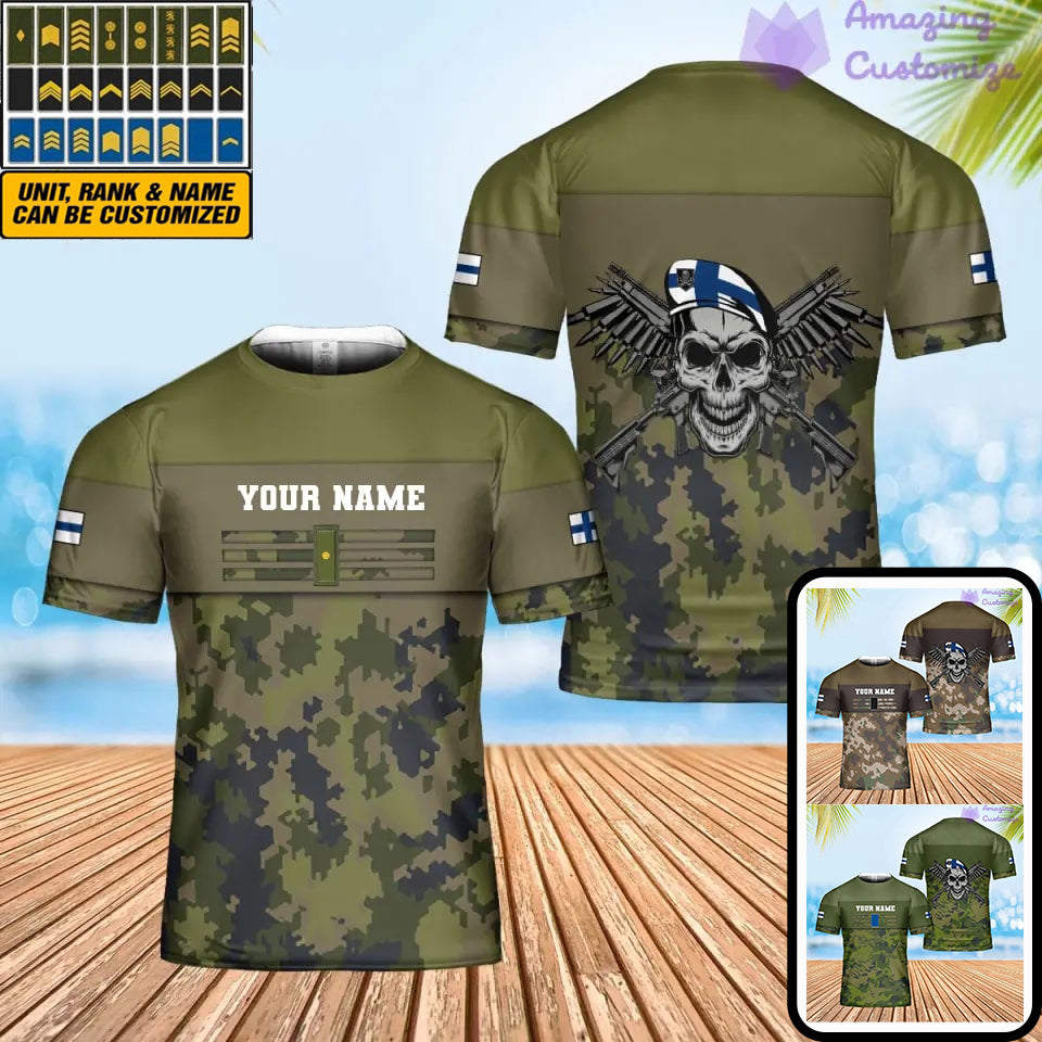 Personalized Finland Soldier/ Veteran Camo With Name And Rank T-shirt 3D Printed  - 17070912
