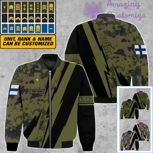 Personalized Finland Soldier/ Veteran Camo With Name And Rank Bomber Jacket 3D Printed  -03042401QA