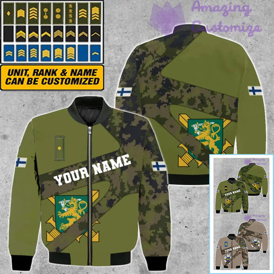 Personalized Finland Soldier/ Veteran Camo With Name And Rank Bomber Jacket 3D Printed  - 300124QA