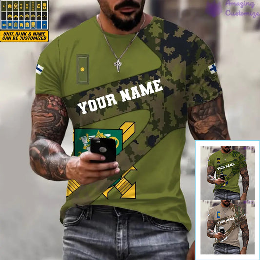 Personalized Finland Soldier/ Veteran Camo With Name And Rank T-Shirt 3D Printed  - 3001240001