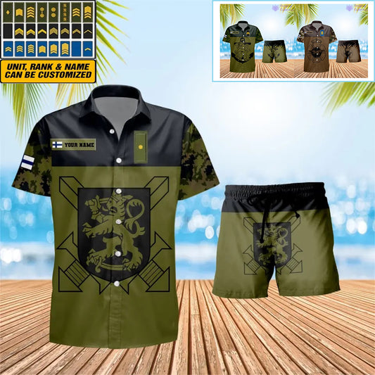 Personalized Finland Soldier/ Veteran Camo With Rank Combo Hawaii Shirt + Short 3D Printed - 0906230001QA