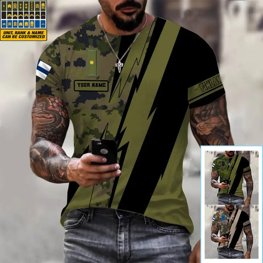 Personalized Finland Soldier/ Veteran Camo With Name And Rank T-Shirt 3D Printed  - 030424QA