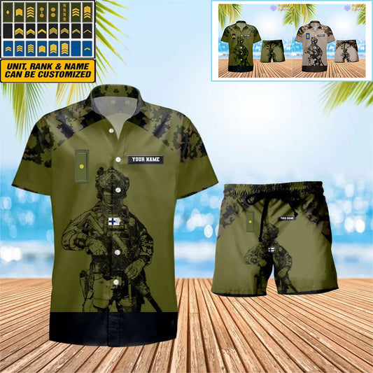 Personalized Finland Soldier/ Veteran Camo With Rank Combo Hawaii Shirt + Short 3D Printed - 1212230001QA