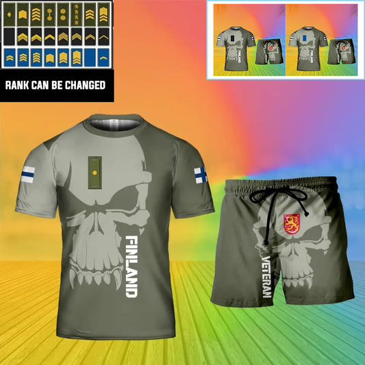 Personalized Finland Soldier/ Veteran Camo With Rank Combo T-Shirt + Short 3D Printed  - 13042401QA