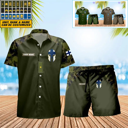 Personalized Finland Soldier/ Veteran Camo With Rank Combo Hawaii Shirt + Short 3D Printed - 1010230001QA