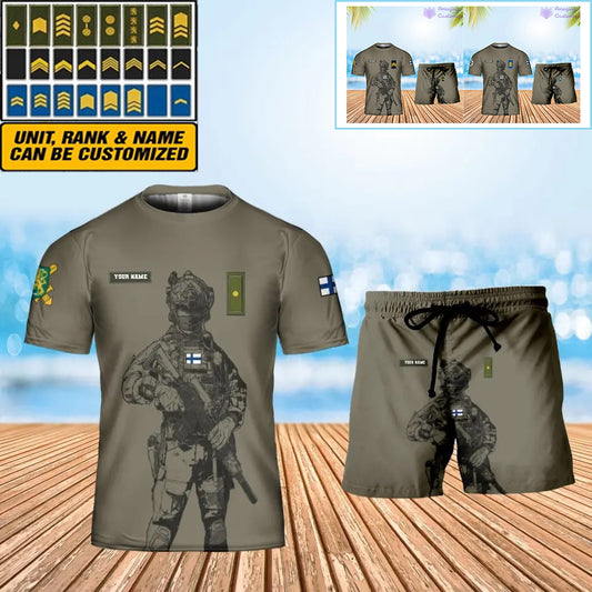 Personalized Finland Soldier/ Veteran Camo With Name And Rank Combo T-Shirt + Short 3D Printed  - 17042401QA