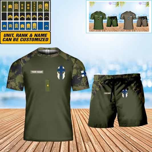 Personalized Finland Soldier/ Veteran Camo With Name And Rank Combo T-Shirt + Short 3D Printed  - 1010230001QA
