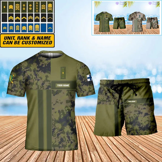 Personalized Finland Soldier/ Veteran Camo With Name And Rank Combo T-Shirt + Short 3D Printed  - 07042401QA