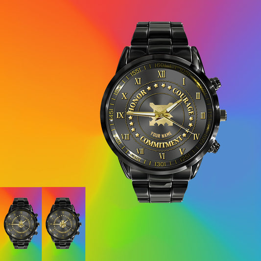Personalized Finland Soldier/ Veteran With Name Black Stainless Steel Watch - 2203240001 - Gold Version