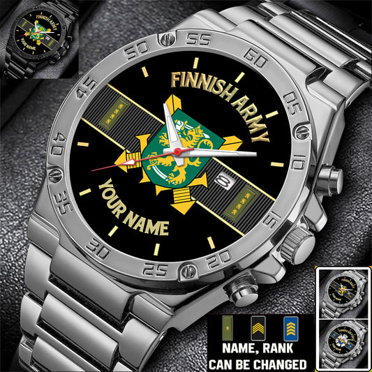 Personalized Finland Soldier/ Veteran With Name And Rank Gentleman Stainless Steel Watch - 17388000