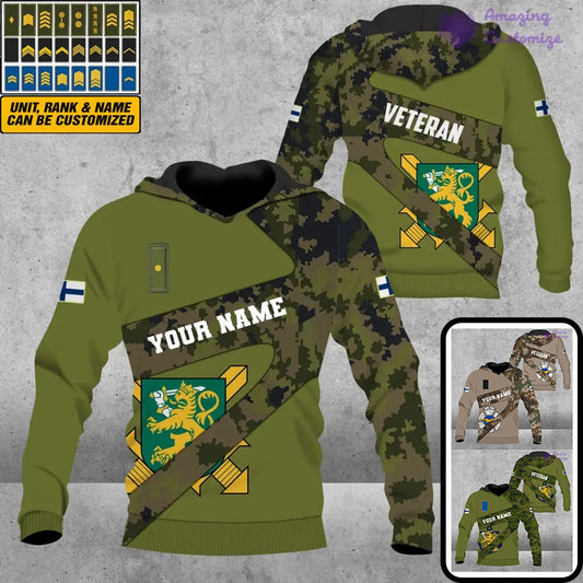 Personalized Finland Soldier/ Veteran Camo With Name And Rank Hoodie 3D Printed  - 3001240001