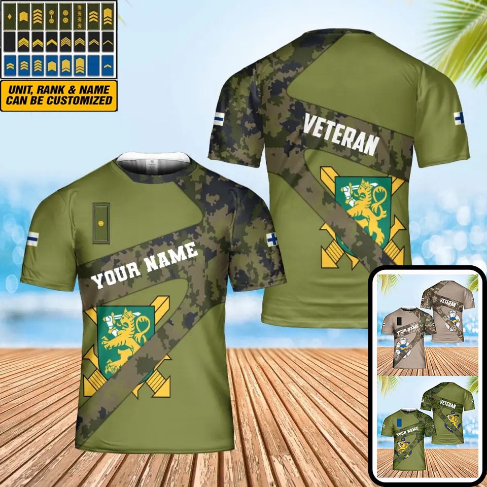 Personalized Finland Soldier/ Veteran Camo With Name And Rank T-shirt 3D Printed  - 3001240001